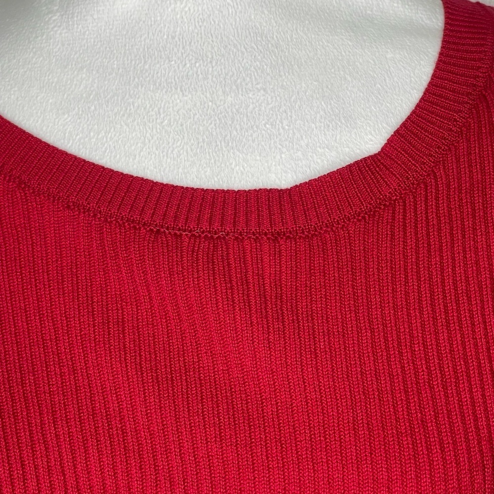 Tahari Vibrant Red Holiday Ribbed Long Ruffled Sleeve Top Party Christmas Large - Picture 6 of 12
